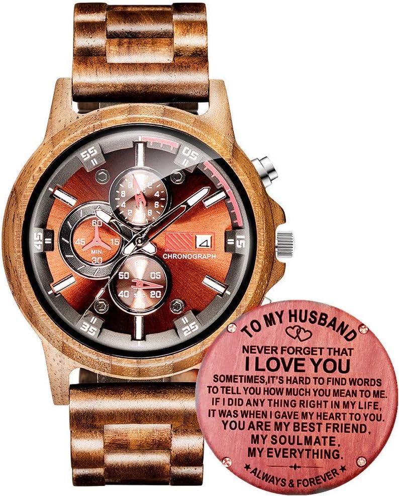 WASTIMEWooden Watch for Men Women, Stylish Chronograph Military Casual Calendar Wood Watches
