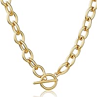CHESKY 14K Gold Plated Chunky Paperclip Necklace for Women - Trendy Heart Pendant, Non-Tarnish Toggle Clasp Chain (18")