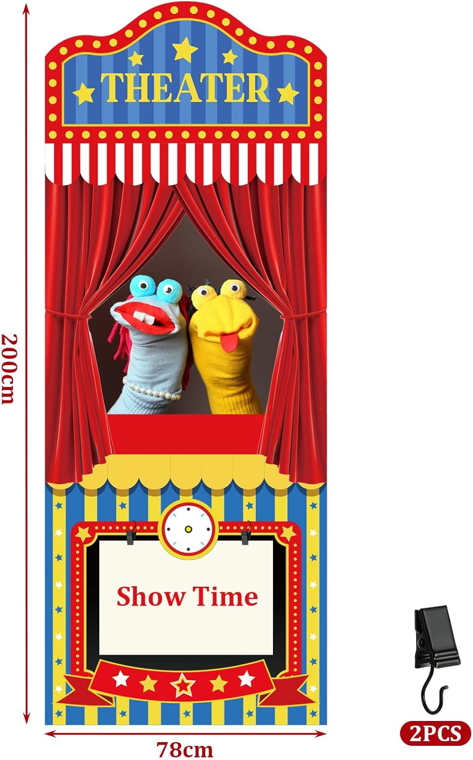 Doorway Puppet Theater with Curtain Clip Pretend Play Curtain 31×79 Inch Fits in Most Hanging Puppet Show Theater Ideal for Pretend Play, Hand Puppets for Christmas Holiday