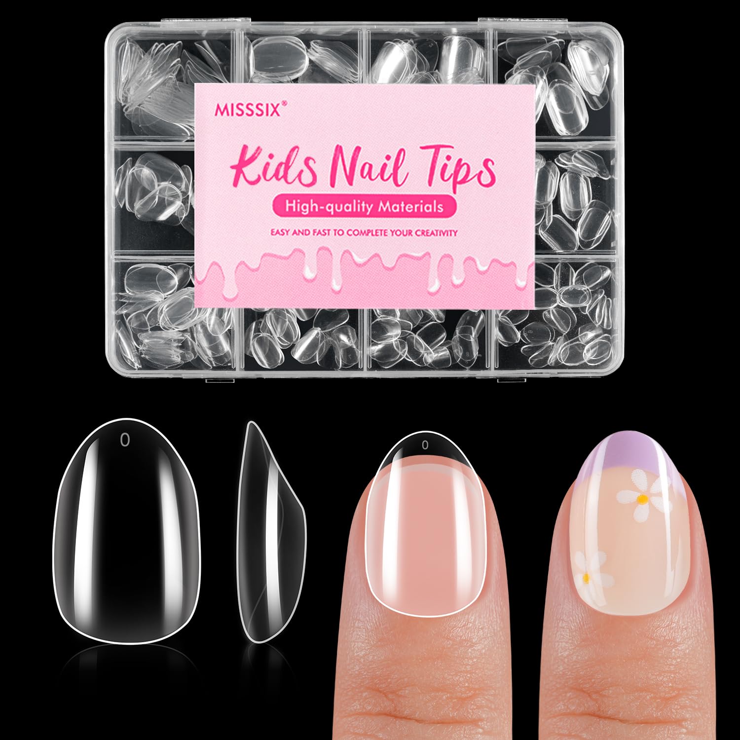 Misssix Extra Short Almond Gel Nail Tips for Kids, 360Pcs Clear Press Ons Clear Almond