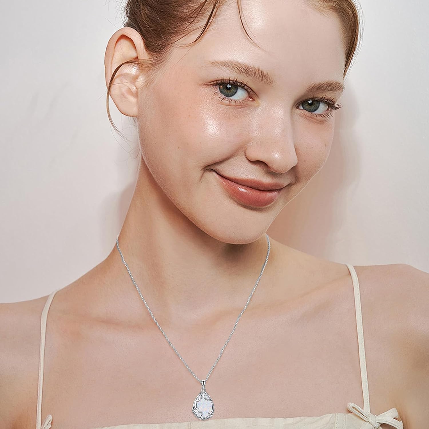 Teardrop Necklace 925 Sterling Silver Filigree Gemstone Pendant Necklace Fine Jewelry Birthday Valentine's Day Gifts for Women Her Mom - Image 3