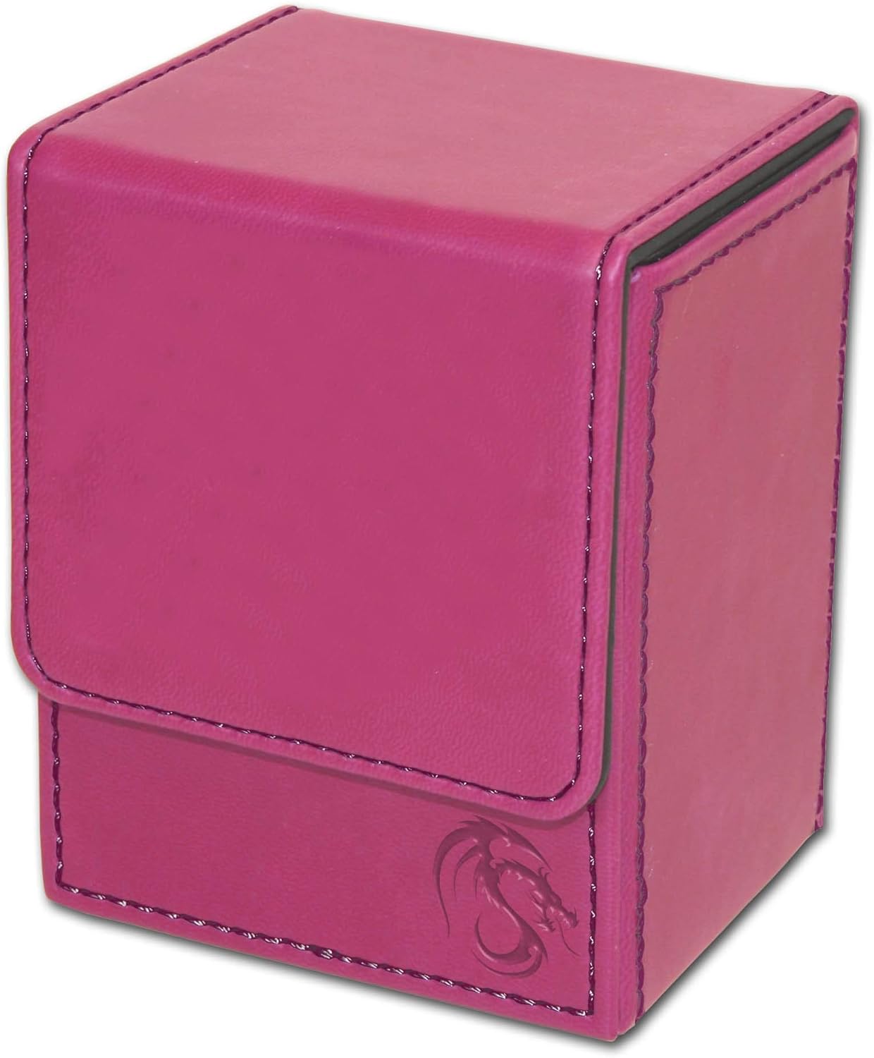 BCW Deck Case LX | Holds 80 Sleeved Gaming Cards | Pink Leatherette with Red Stitching | Magnetic Closure | Durable Card Storage for Magic, Pokémon, Star Wars, and More