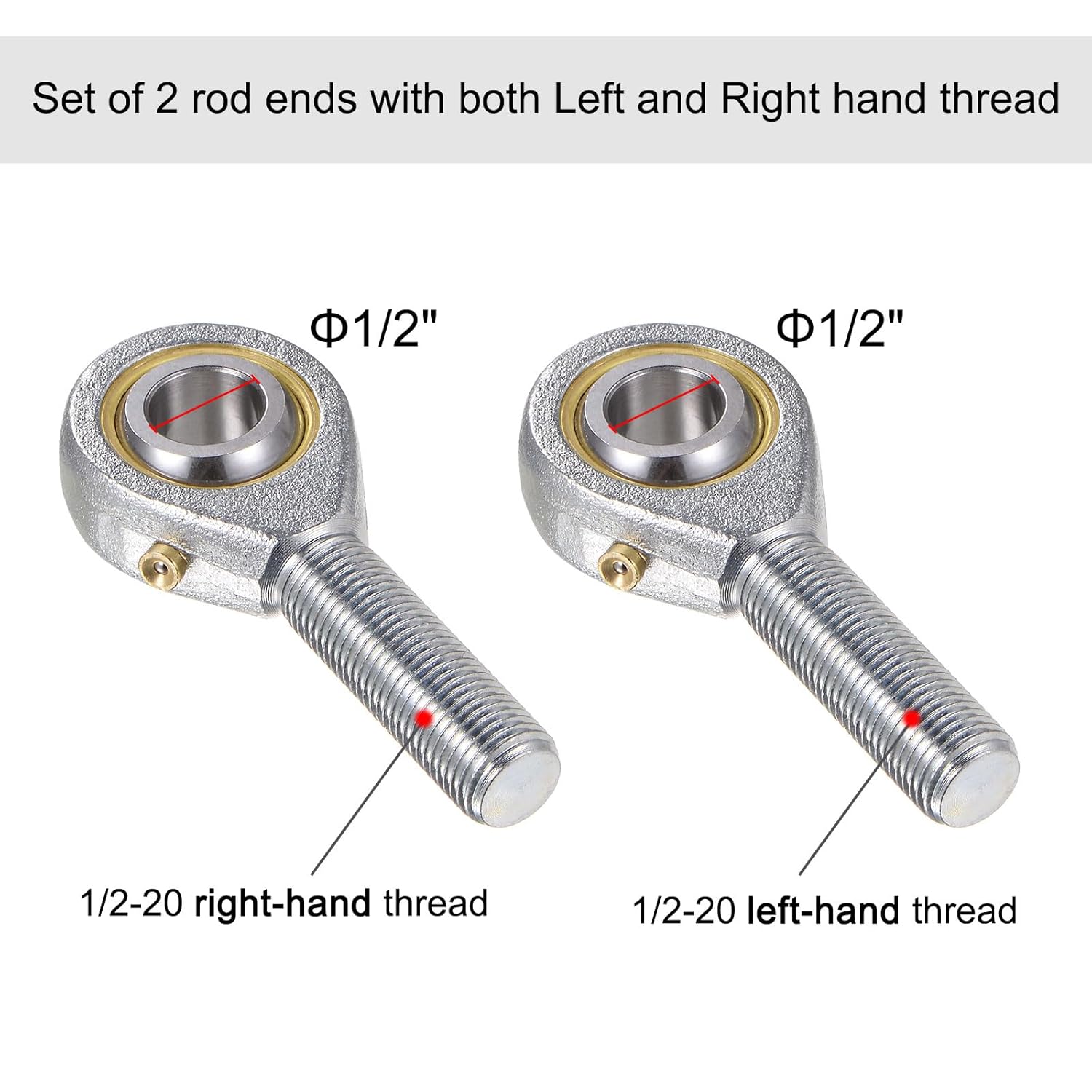 uxcell POSB8 1/2 Inch Male Rod End Bearing Set - 2pcs of 1/2-20 Left and Right Hand Thread Rod Ends with Jam Nut
