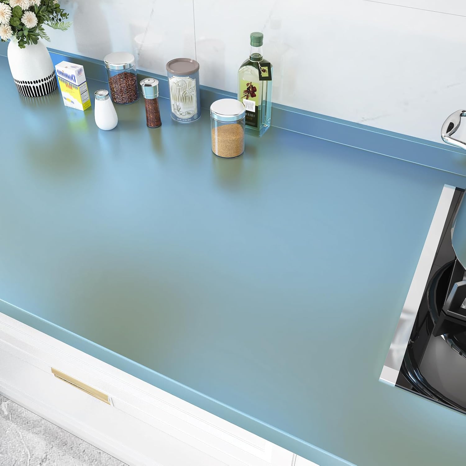 Metallic Blue Peel and Stick Wallpaper Self-Adhesive Stainless Steel Glitter Contact Paper for Countertops Cabinets and Drawers Waterproof Removable Vinyl Easy DIY Wall Paper 23.6"x118"