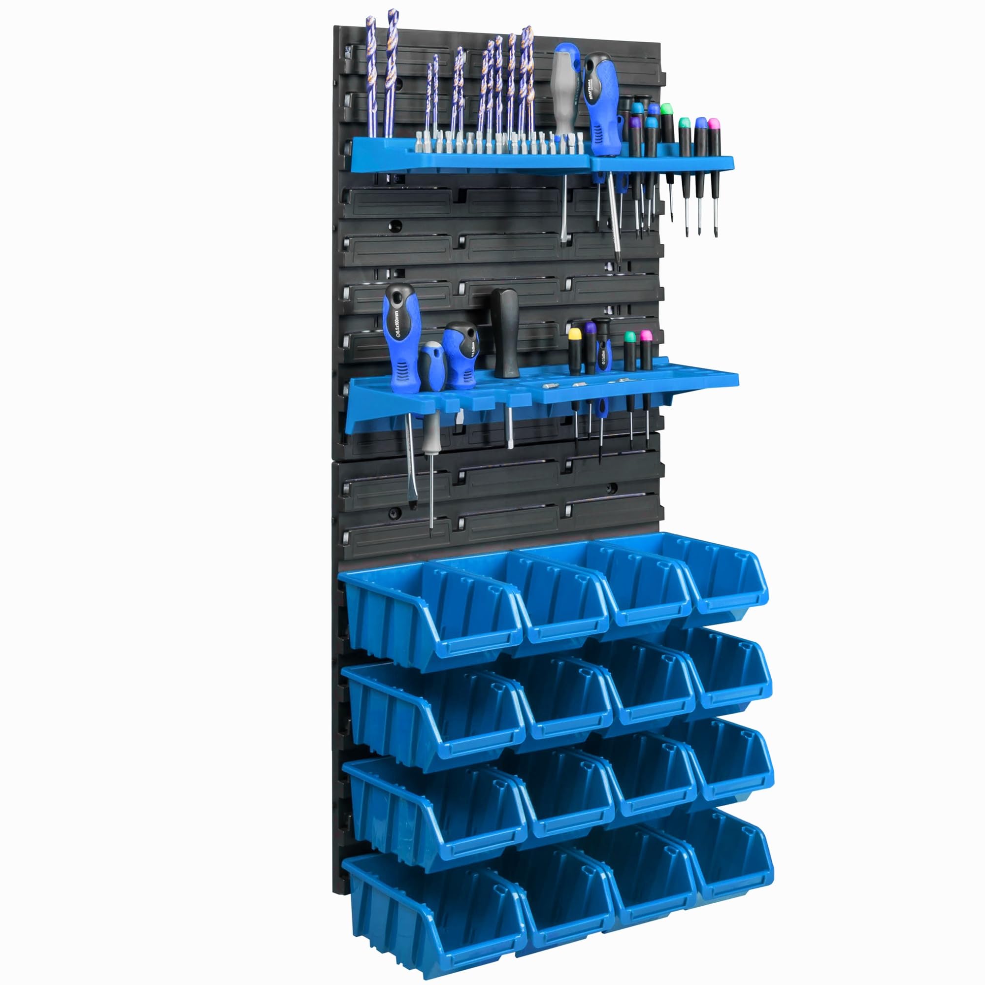 16 cajas apilables de pared de plástico, 39 x 78 cm, soporte para herramientas, taller, garaje, sistema de almacenamiento