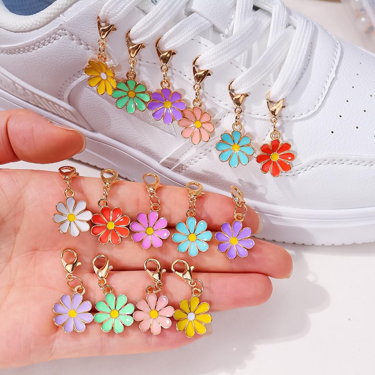 yefiuo Alloy Flowers Shoe Charms for Sneakers & Shoelace Decorations Accessories - Floral Bag Charms Shoe Laces DIY for Women Girls