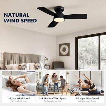 32 Ceiling Fan with Light and Remote, Small Quiet Low Profile Fandelier, Flush Mount Fan Lights with Memory Function, 3CCT, Dimmable, Reversible 6-Speeds, Timable Ceiling Fixtures-Black
