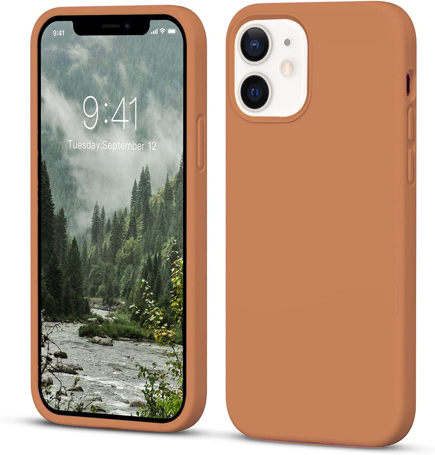 NAFS Microfiber Candy Case Compatible for iPhone 12 Smooth Touch Cushion Liquid Soft Silicone Gel Rubber Phone Cases Non-Slip Full Body Protective Shockproof Back Cover (Brown)