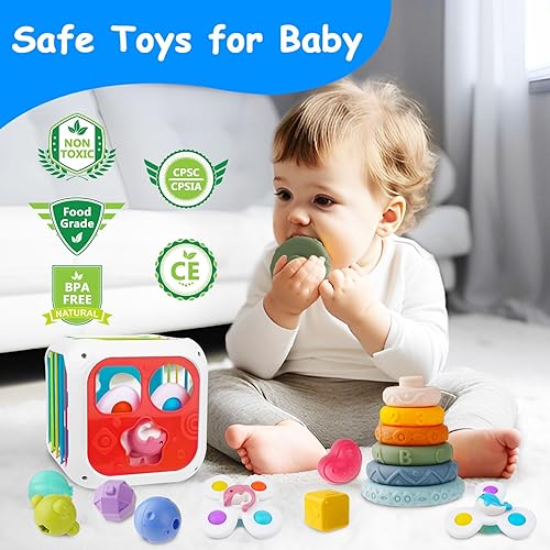 Miniatura 2 de Juguetes Montessori para bebés de 6 a 12 meses, clasificador de formas sensorial con 6 bloques de forma, anillos apilables, juguetes de dentición