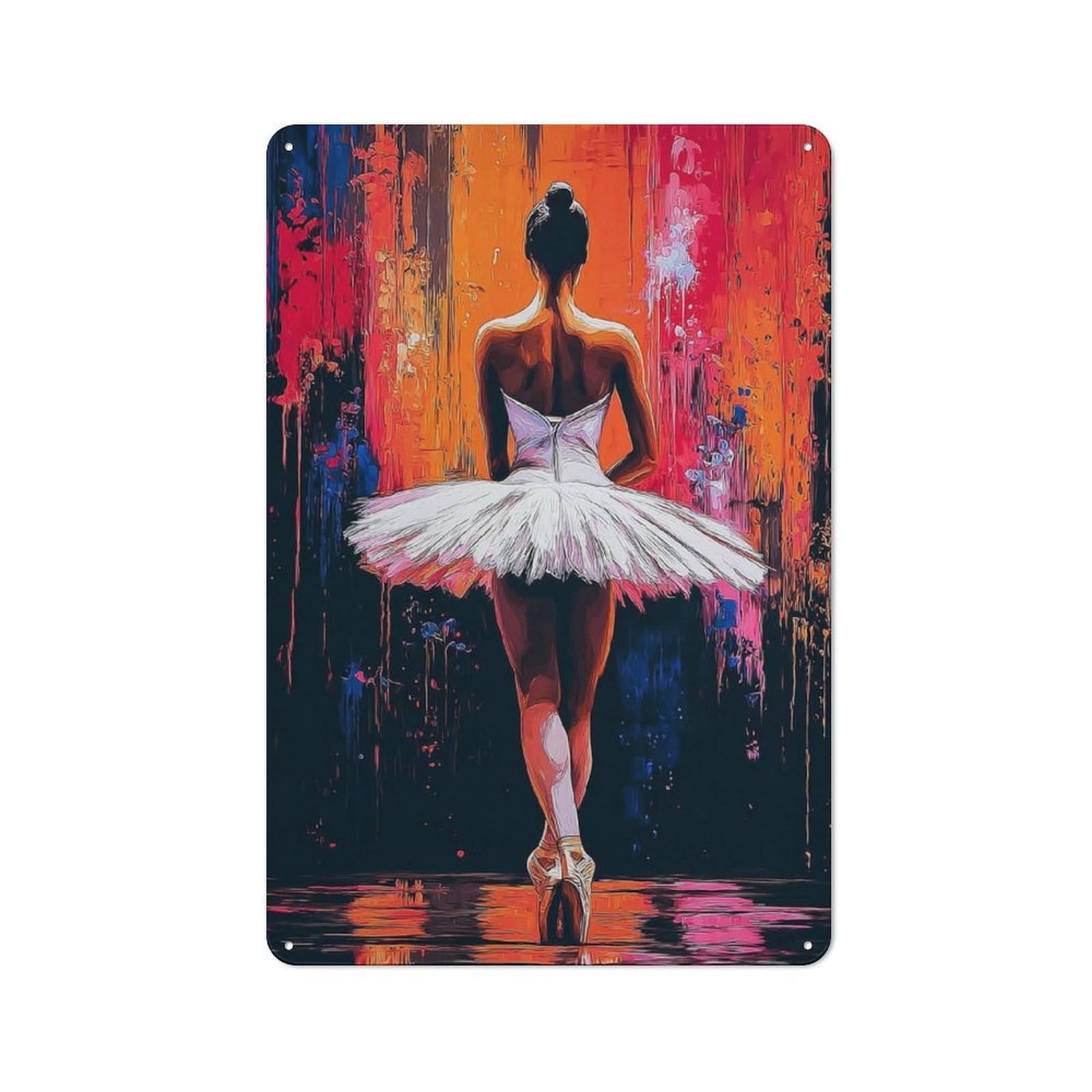 Junmoney Graceful Ballerina In White Tutu Farmhouse Metal Sign With Design 30X20cm, Rustic Farmhouse Wall Decor For Farmhouse Kitchen, Pantry Or Dining Area