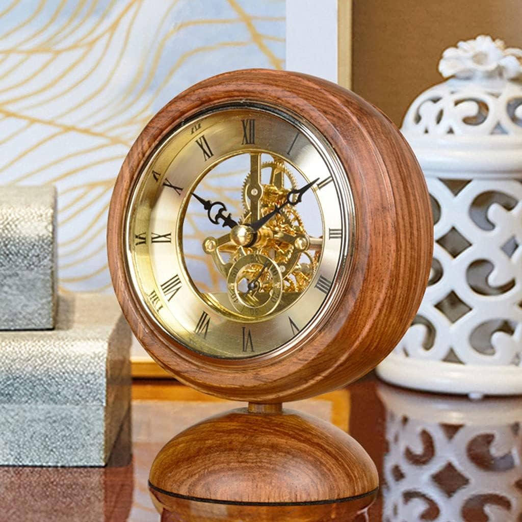 Clock Chinese Style Retro Wood Small Table Clock Home Living Room Bedroom Decoration Desktop Ornaments Table Clock 5.90 Inches Table Clock