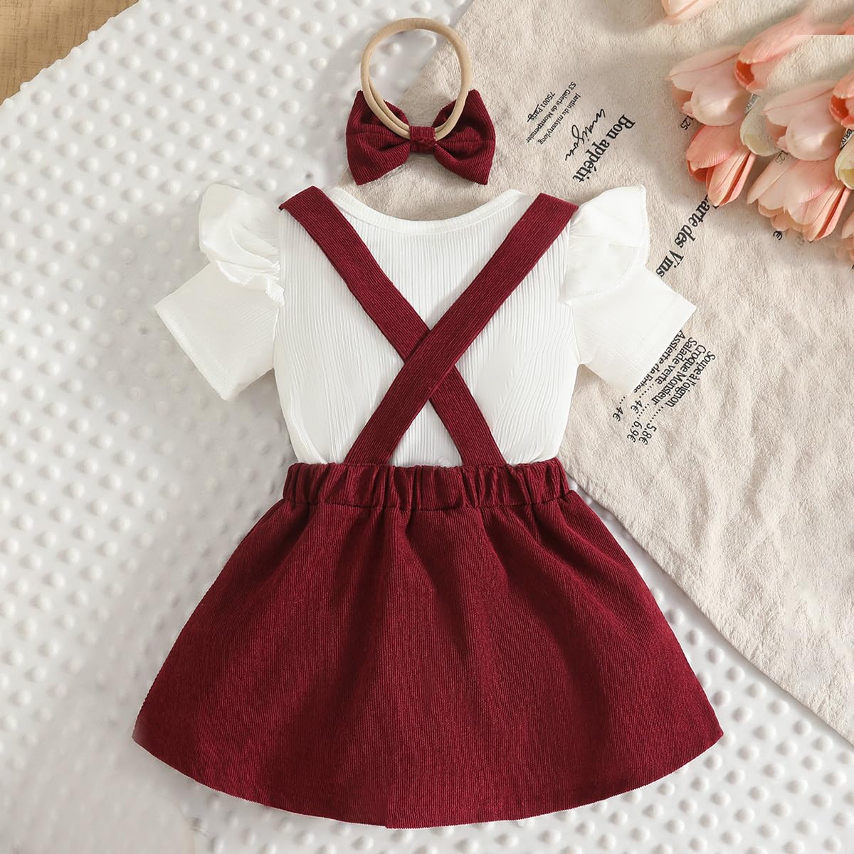 Kleinkind Baby Mädchen Kleidung Kurzarm Tops Cord Schleifenstickerei Trägerrock Sets Baby Outfits