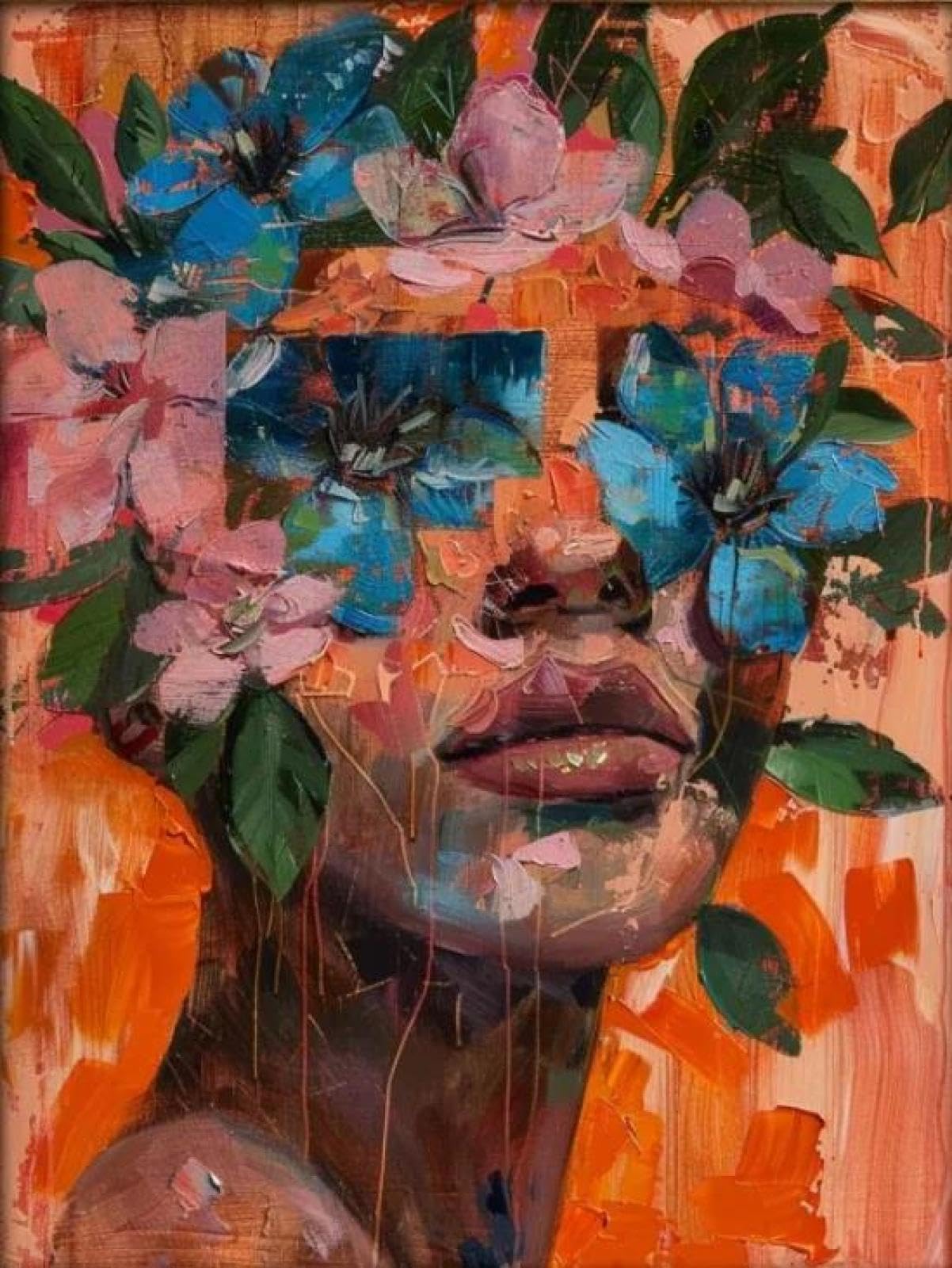 Yocheng Floral Portrait Female Poster Print Abstract Luxury Floral Face Art Canvas Painting Living Room Home Decor 40x50cm No Frame