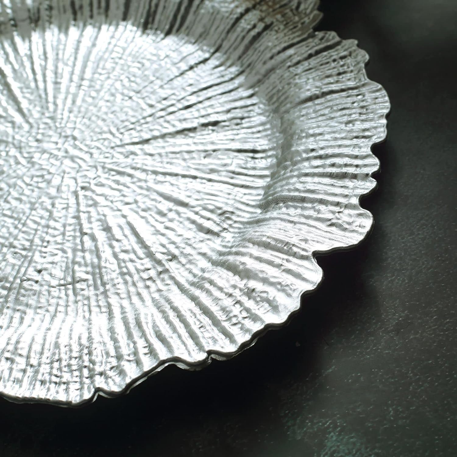 Efavormart 6 Pack 13" Round Silver Plastic Reef Charger Plates Ruffled Rim Dinner Charger Plates For Weddings Events