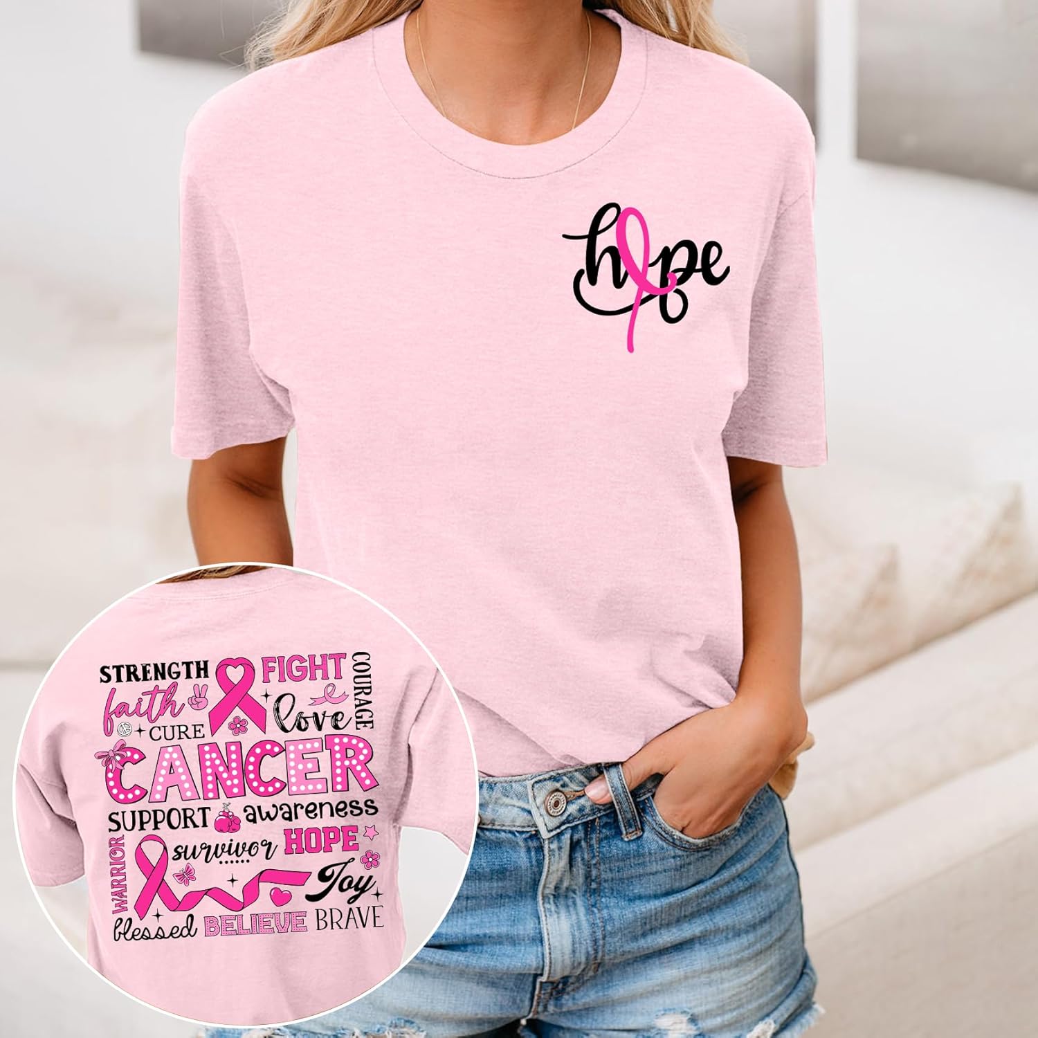 Breast Cancer Shirts Women Pink Ribbon Breast Cancer Awareness Tshirt Cancer Survivor Gifts Tee Tops - Image 6
