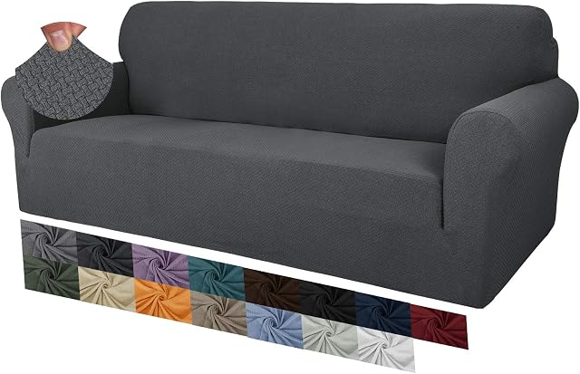 MAXIJIN Creative Jacquard Couch Covers for 3 Seater, Super Stretch Non Slip Sofa Cover for Dogs Pet Friendly 1-Piece Elastic Furniture Protector Sofa Slipcovers (3 Seater, Dark Grey)