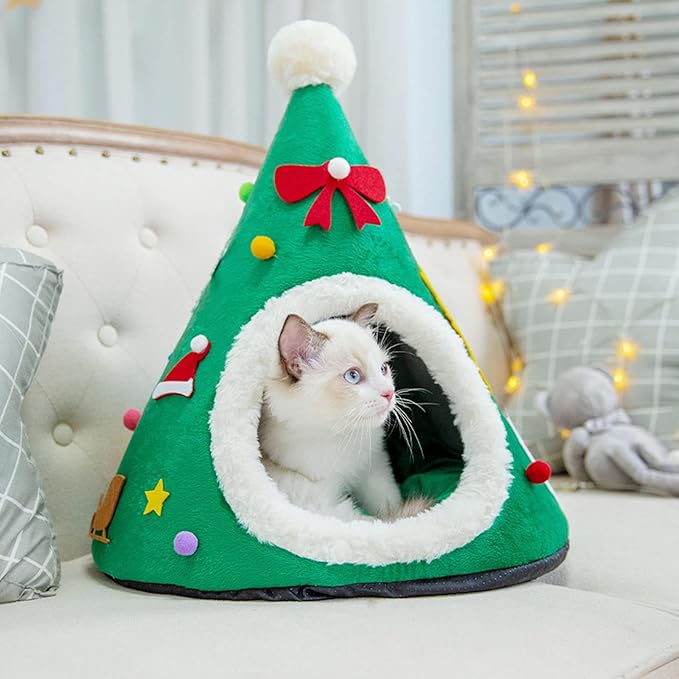 Cama Tienda para Perros y Gatos Pequeños Forma Árbol de Navidad miniatura 8