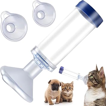 Inhaler Spacer for Cats or Dogs, Generic Pet Inhaler Attachment with 2 Silicone Masks of Different Size, Portable Nebulizer, Home or Outdoor First Aid, Animal Adapter for Cats and Small Dogs