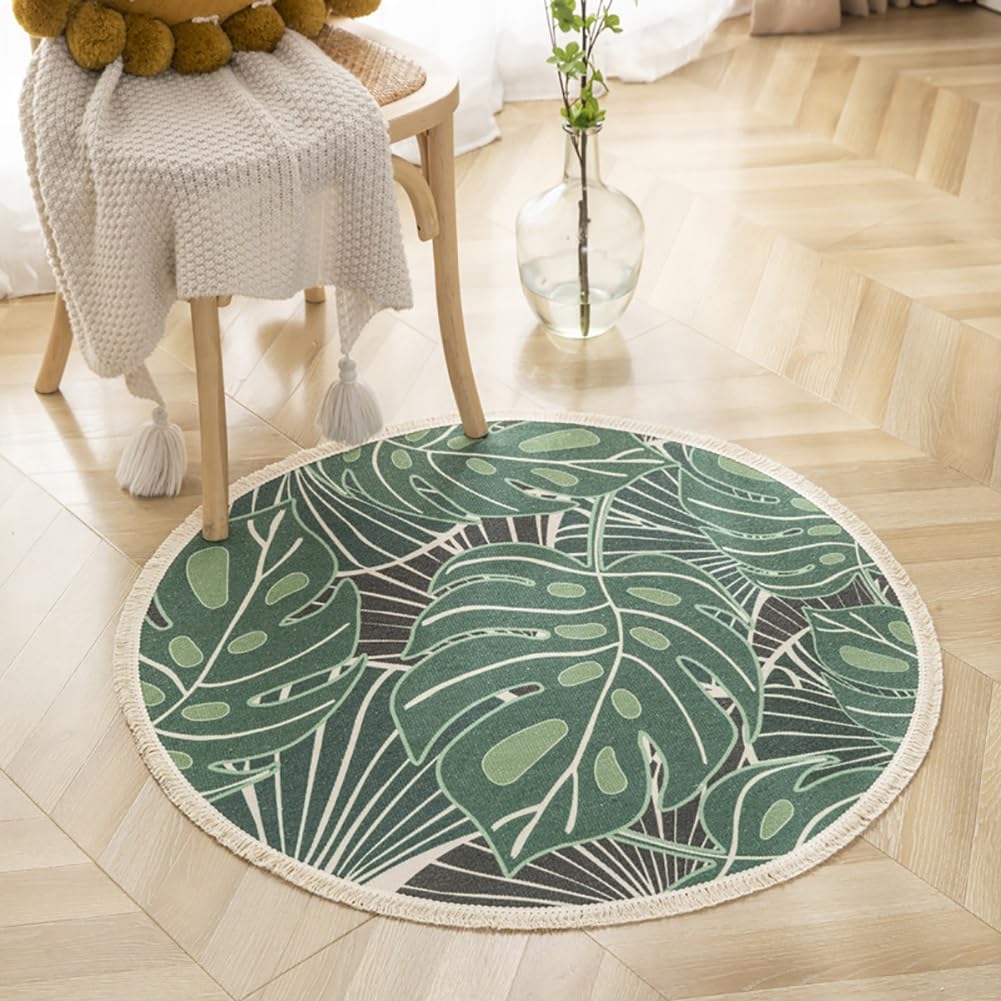 AVCULT Okrągły bawełniany dywan z frędzlami boho mandala tkany bawełniany dywanik zmywalny dywanik do salonu sypialni jadalni (kolor: Q, rozmiar: 120 cm)