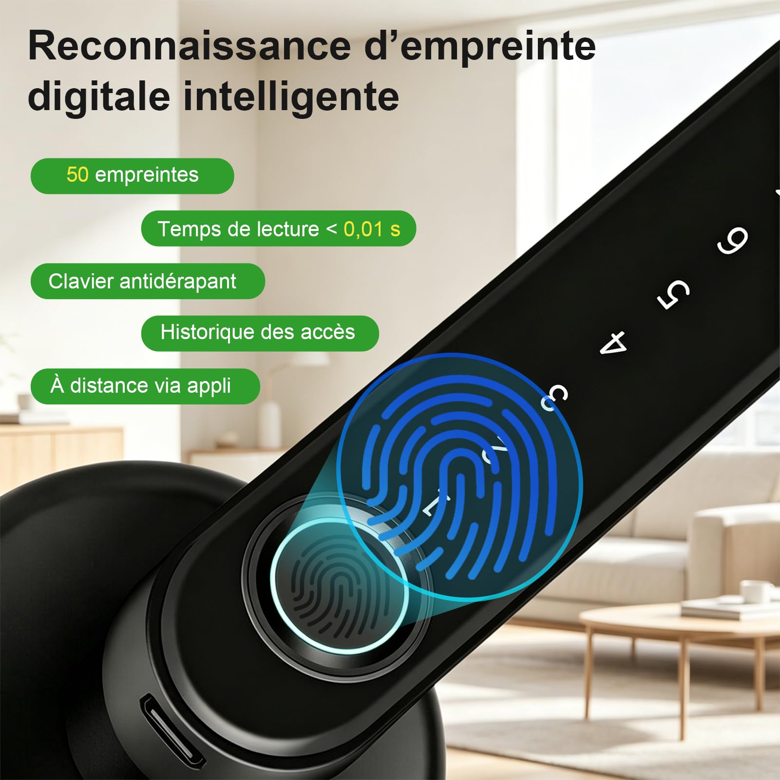Serrure de porte intelligente à empreintes digitales, serrure de porte d'entrée biométrique sans clé avec application pour carte clavier sans fil TUYA, mot de passe pour chambre à coucher, hôtel