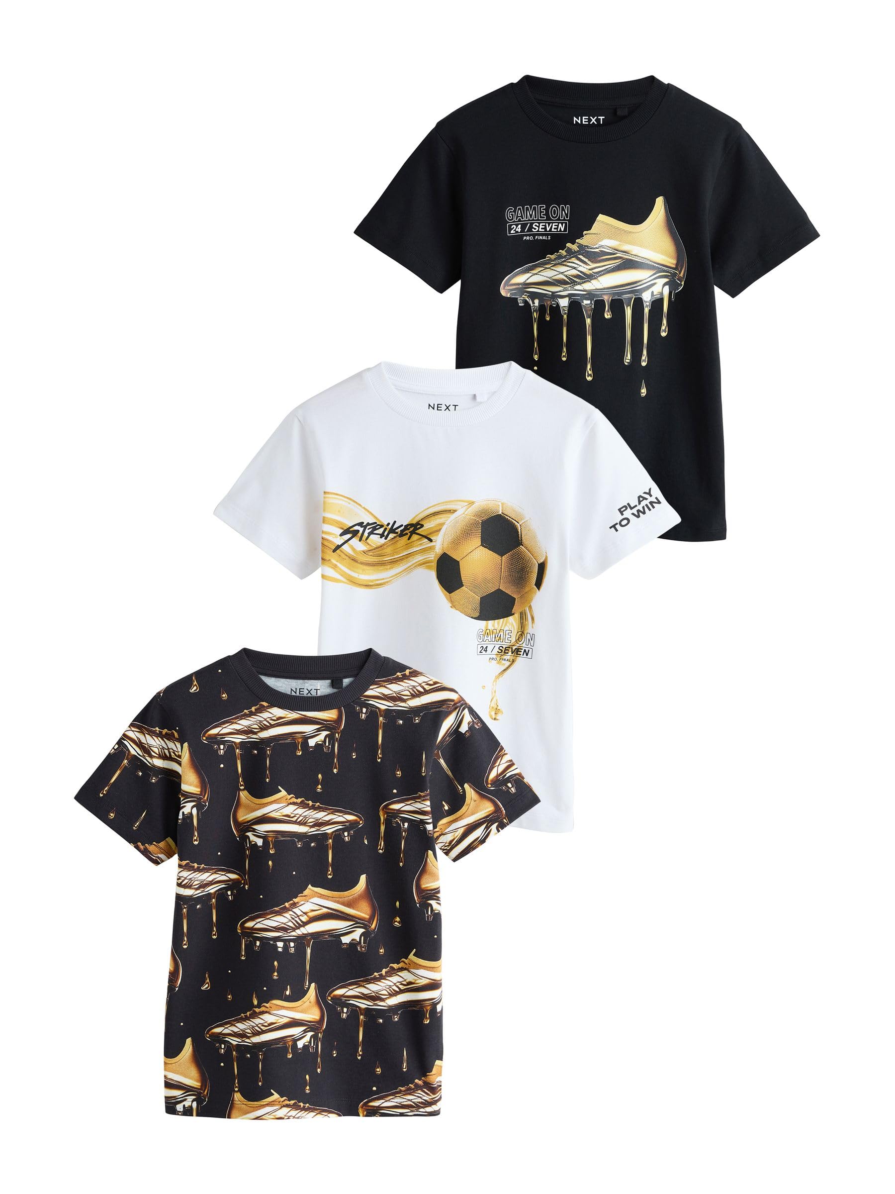 NEXT Jungen Regular Fit Kurzarm-T-Shirts mit Grafik, 3er-Pack