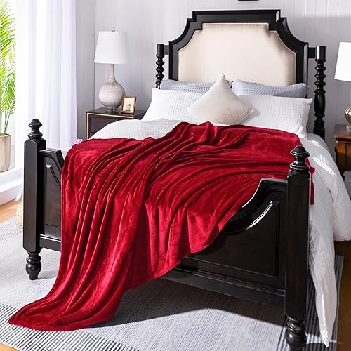 JIAHANNHA Manta de franela de forro polar, tamaño Queen, color rojo, de 90 x 90 pulgadas, para sofá, cama, 280 GSM, felpa súper suave, acogedora y