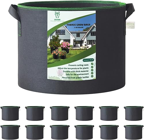 GREENOW Bolsas de cultivo de galĂłn, macetas gruesas de alta resistencia con asas, telas no tejidas, bolsa de cultivo, macetas de tela reforzadas GREENOW Bolsas de cultivo de galĂłn, macetas gruesas de alta resistencia con asas, telas no tejidas, bolsa de cultivo, macetas de tela reforzadas