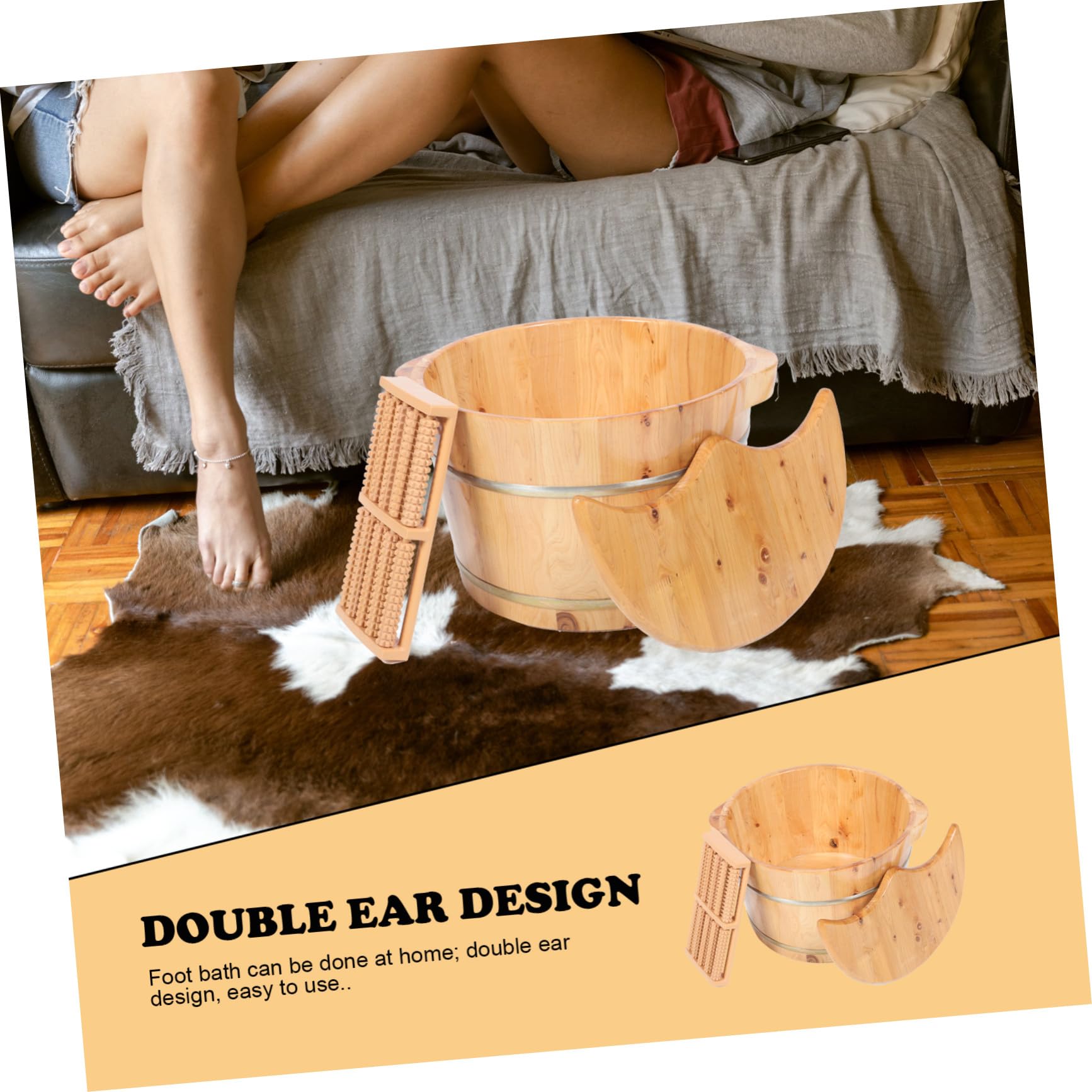 Vasca per Pediluvio in Legno Coperchio 26l, Secchio per Lavaggio Piedi Domestico Resistente Alte Temperature, Bacinella per Bagno Piedi Relax Perline Massaggianti per Uso