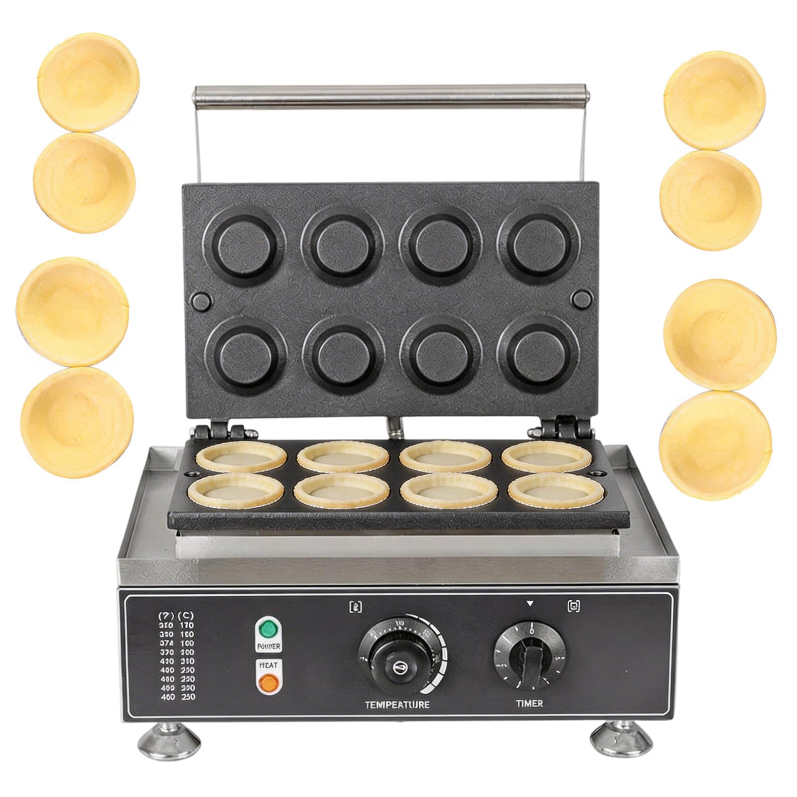 Wangyingxu Commercial Egg Tart Crust Making Machine, Electric Egg Tart Crust Maker, Mini Egg Tart Machine, with Timing Function, 8 Holes Double-Sided Heating 50-300℃, for Home Use, Bakeries