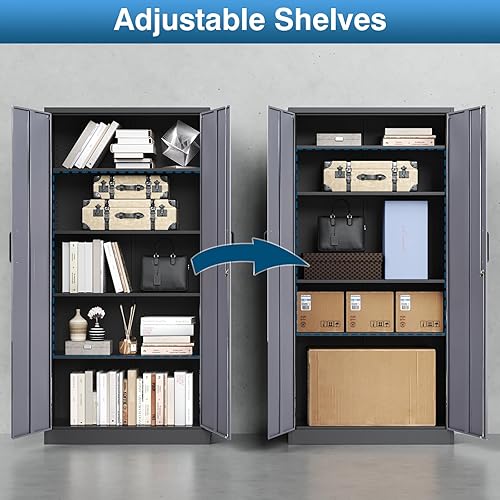 Miniatura 8 de Armario de almacenamiento de metal, 71 pulgadas de alto con estantes ajustables y puertas de bloqueo, armarios de herramientas para garaje, oficina,