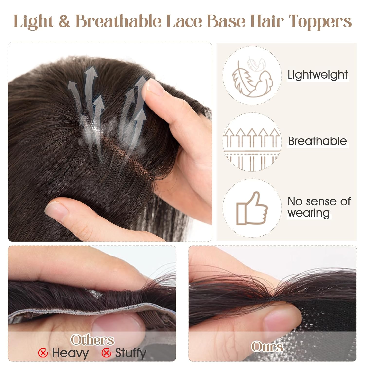 Rich Choices Hair Toppers for Women Real Human Hair No Bangs 100% Human Remy Hairs Toppers for Women with Thinning Hairs Clip in Upgrade Extended 2"*6"Lace Base 150% Density 10 Inch #1B Natural Black