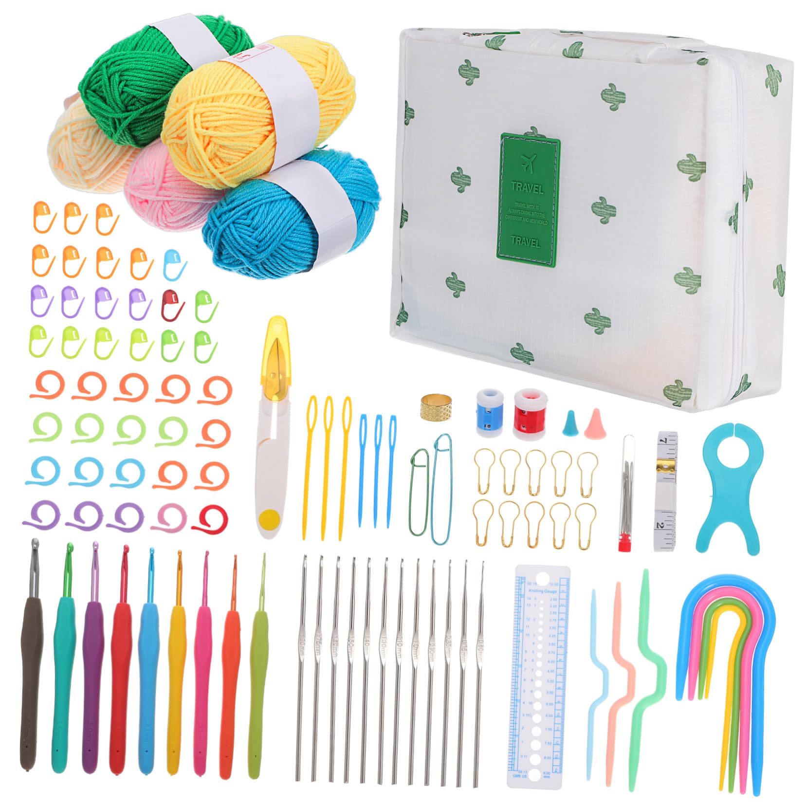 Mipcase Kit di Strumenti per Uncinetto con Filati Vari Uncinetto Ferri da Maglia e Borsa per Trasporto Completo per Principianti e Lavori Artigianali