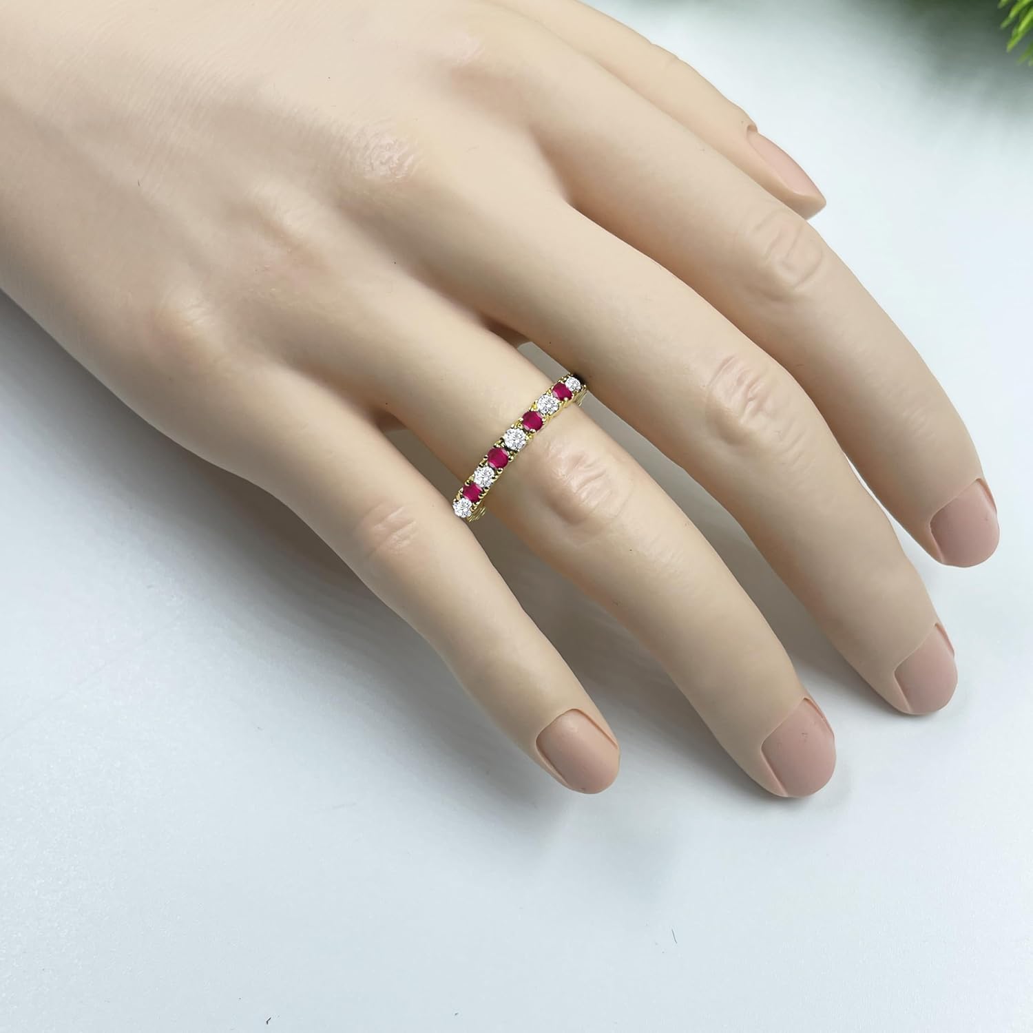 Round Cut Alternate Ruby Diamond Full Eternity Ring For Women, 14K Gold Plated 925 Silver July Birthstone Ruby Full Eternity Wedding Band