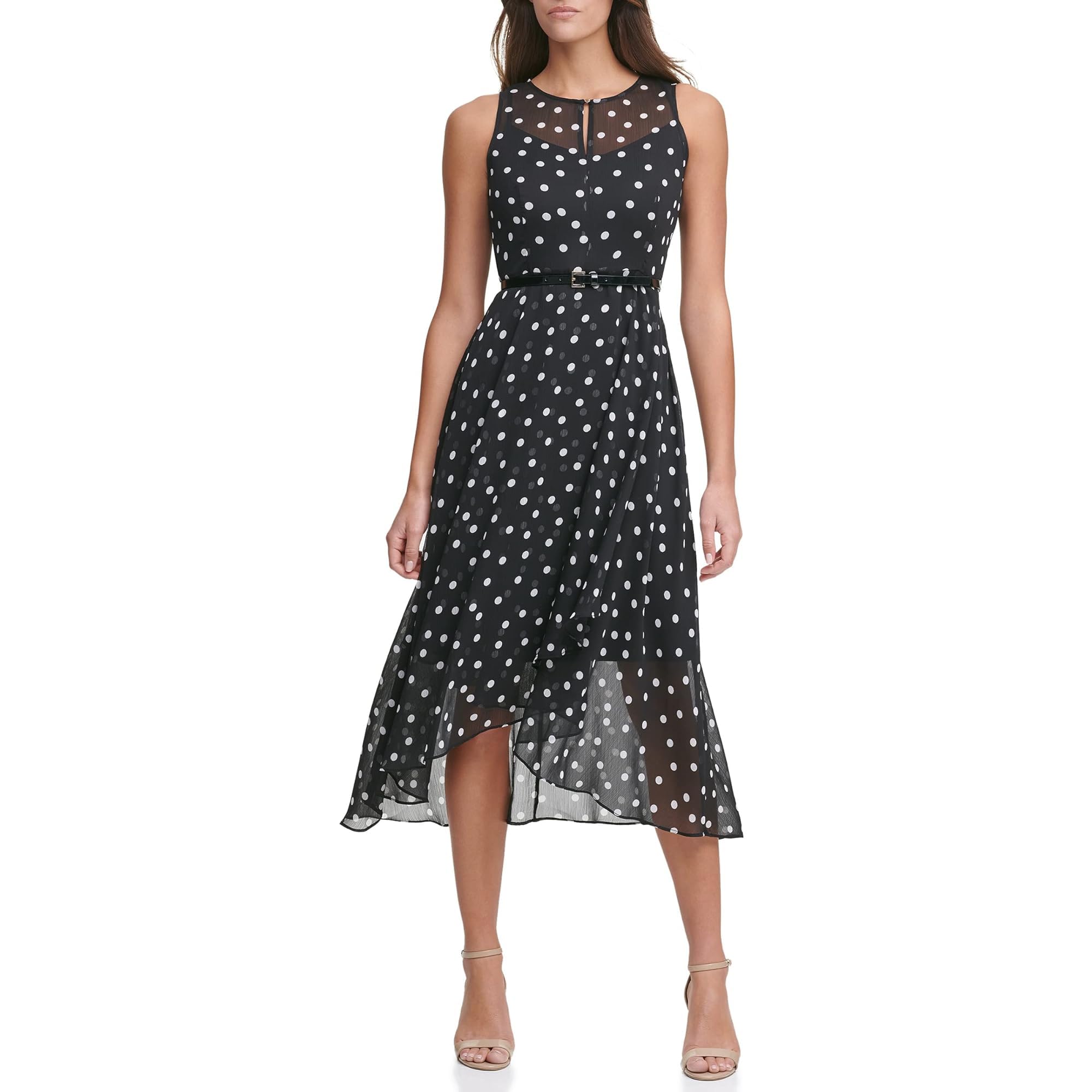 Tommy HilfigerWomen's Sleeveless Keyhole Dot Print Chiffon Dress