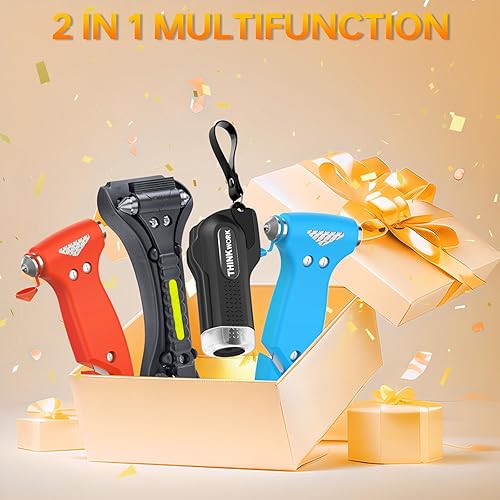 Vista 28 de THINKWORK Martillo de seguridad para el automóvil para regalos de adolescentes y hombres, herramienta de escape de emergencia tres en uno azul