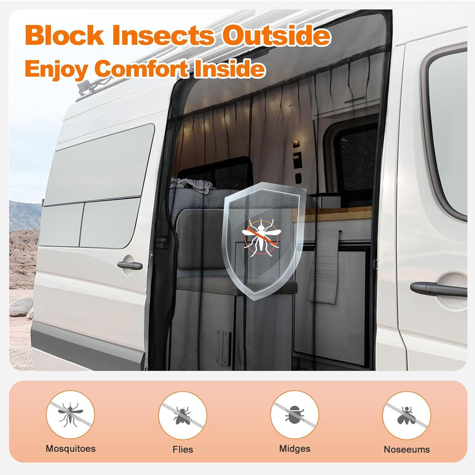Yctze Moustiquaire pour Porte Coulissante Latérale en Nylon Anti-Mouches pour Van de Camping, Ajustement Universel, Installation Facile, Favorise Le Flux d'air, Bloque Les Insectes (115 * 145CM)