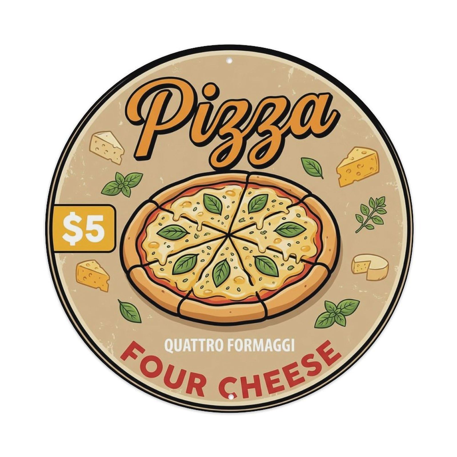 Huiyhb 8X8inch(20X20cm) Vintage Pizza Slice Italian Traditional Cuisine Cheese Metal Tin Sign