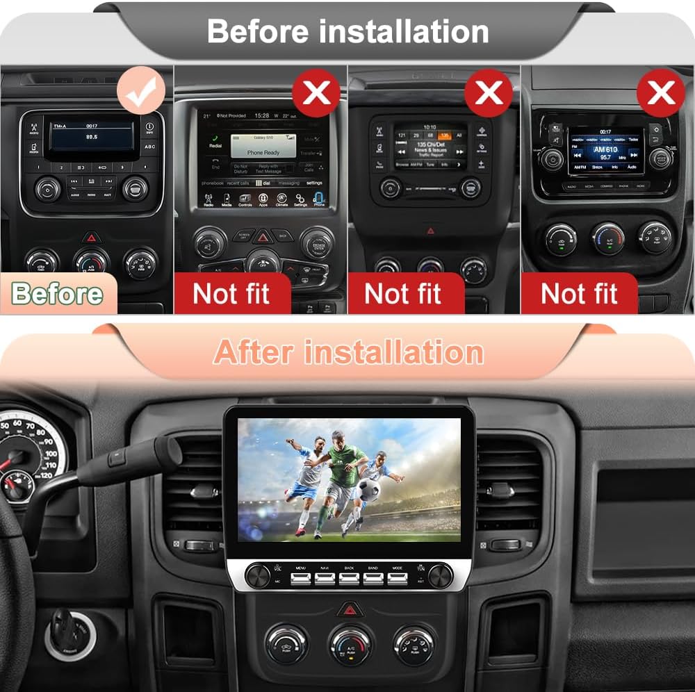 10.1" Car Radio Stereo for Dodge RAM 1500 2500 3500 2013-2018 | Android 13 Quad-Core | 2GB+64GB | CarPlay Android Auto | WiFi Bluetooth GPS | FM AM RDS DSP | SWC | Backup Camera