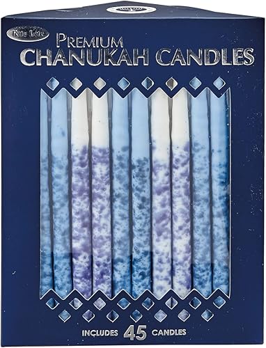 Vista 11 de Velas para Jánuca de Rite-Lite Judaica Hechas a mano, de color azul y blanco. Caja de 45 unidades. Azul y Blanco,Blanco,azul/blanco,Splash