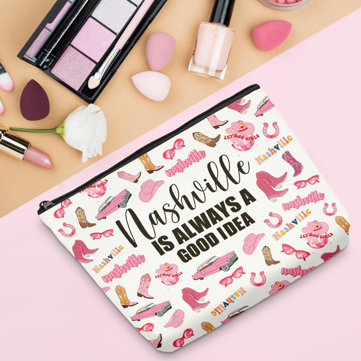 6PCS Nashville Travel Makeup Bag Nashville Themed Girls Trip Gifts Favors Nashville Travel Lover Gifts for Women Her Travel Cosmetic Bag for Holiday Trip Vacation - Image 3