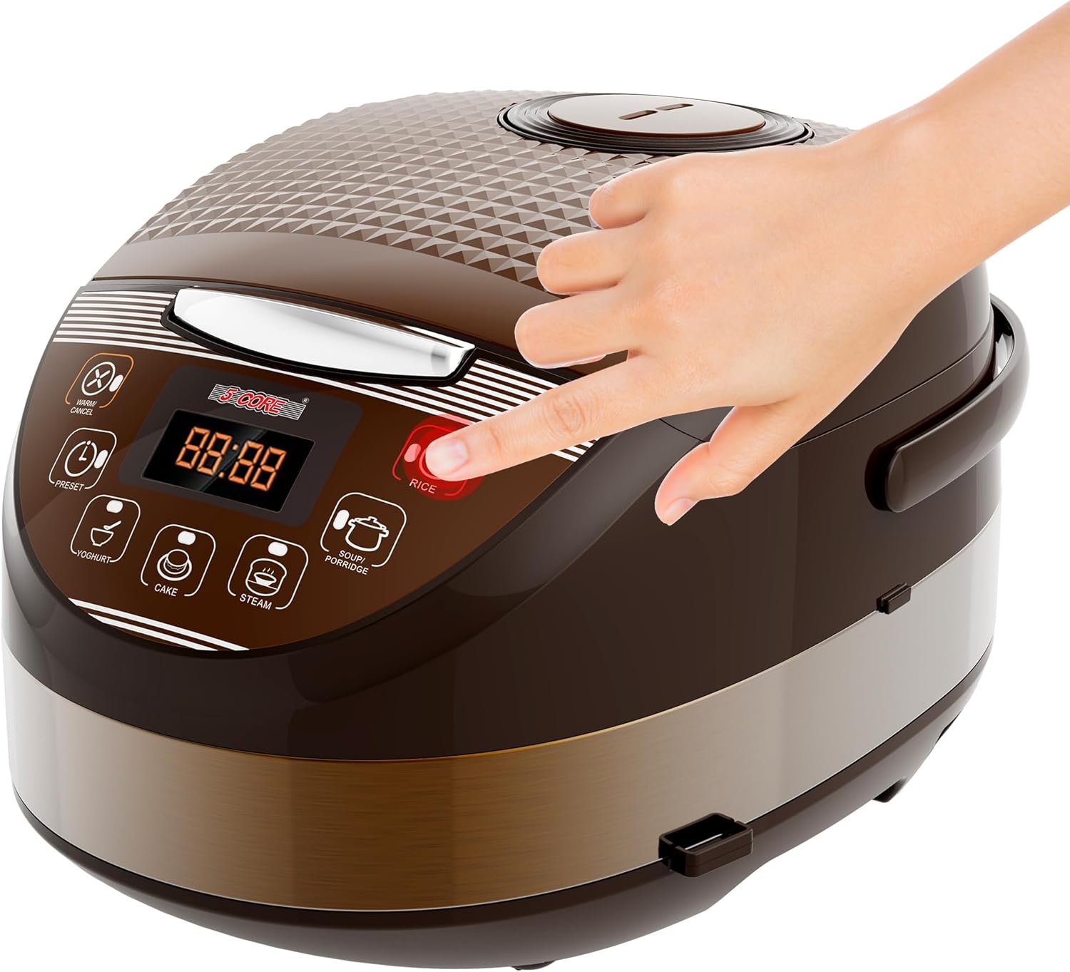 5 Core 5.3Qt Asian Rice Cooker Digital Programmable 15-in-1 Ergonomic Large soft Touch push button Electric Multi Cooker, Steamer Pot, Warmer 21 Cups 24 Hour Delay Timer Auto Keep Warm Feature RC 0502