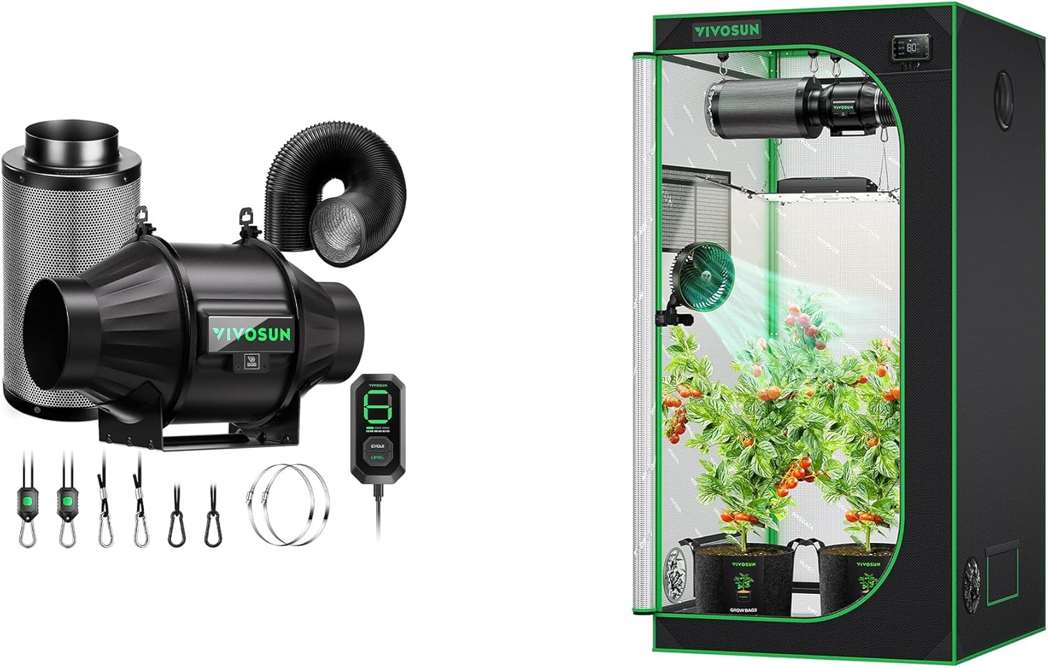 VIVOSUN Smart Air Filtration T4 Kit 4" and S336 3x3 Grow Tent, 36"x36"x72" High Reflective Mylar with Observation Window and Floor Tray for Hydroponics Indoor Plant