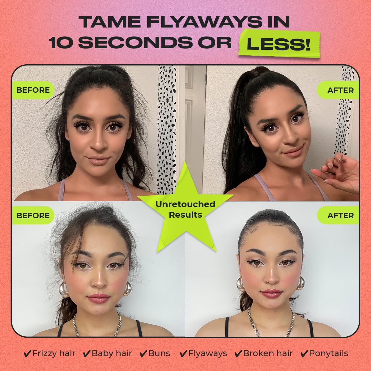 INH Hair Mascara for Flyaways | Quick Slick Hair Finishing Stick for Flyaways, Frizz Control, & Slick Back Look | Non Greasy & Non Comedogenic Smoothing Serum & Frizz Tamer Wand | Peach Tart, 18ml