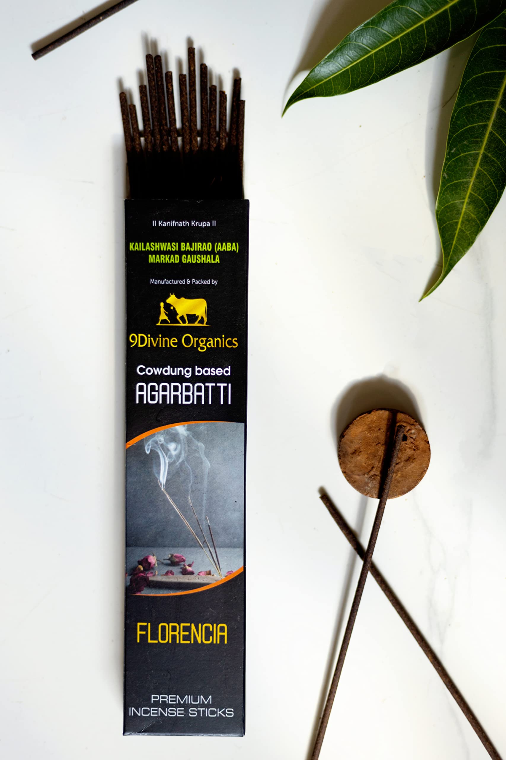 Incense Sticks, 9Divine Organics, Kailaswasi Bajirao(Aaba) Markad Gooshala, Desi Cowdung Based Agarbatti, Fragrance: Florencia (200GM)