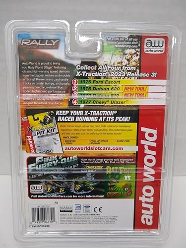 Miniatura 2 de Auto World SC393-2B Rally World Stage 1975 Datsun 620 HO Scale Coche eléctrico de la ranura - amarillo y azul