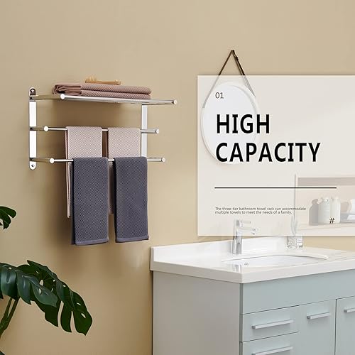 Miniatura 8 de KOKOSIRI Estante organizador de almacenamiento montado en la pared Toallero doble con estante Toallero de baño Toallero doble, cromo pulido, B5003CH