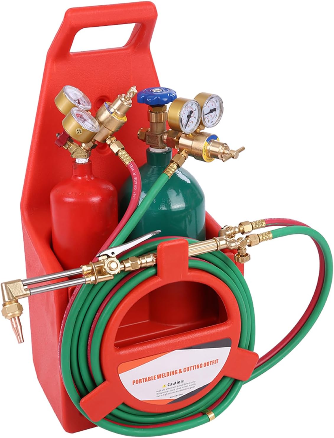 Oxygen Acetylene Torch Kit,Portable Professional Oxy Acetylene Torch Kit with Gauge Gas Tank Tote,Oxy Welding Cutting Torch Kit,Long Pipe Brass Nozzle