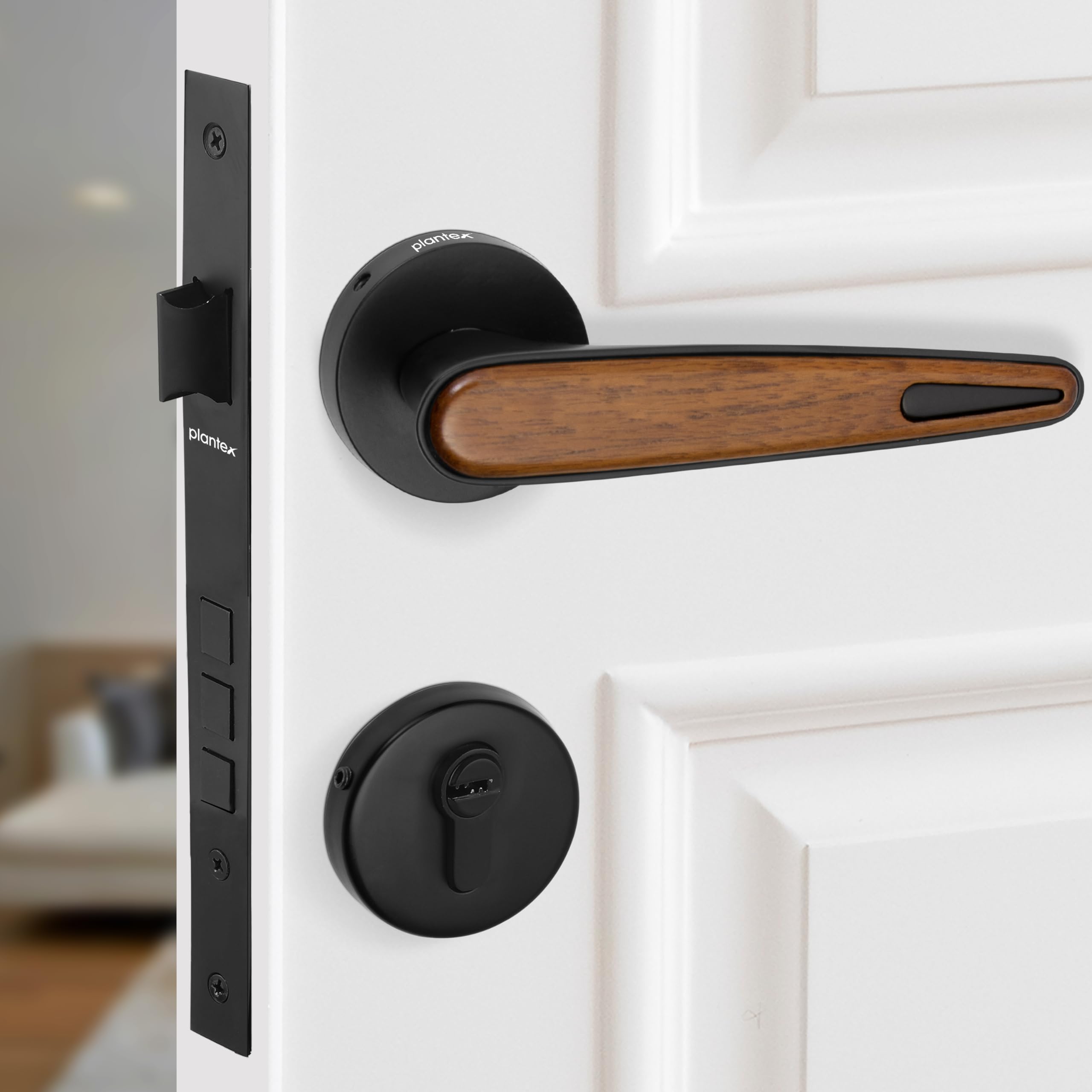 Plantex Main Door Lock/Mortise Lock for Door with 3 Years of Warranty - Robust Door Lock for Home with Brass Lock Body & Cylinder(034-Black & Wood Finish) (B0CV42LQY1) Amazon Price History, Amazon Price Tracker
