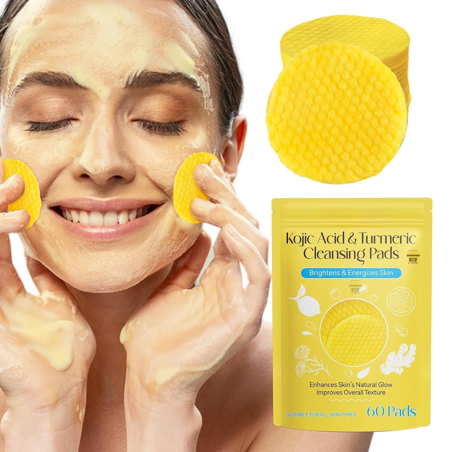 DARDRIS Turmeric & Kojic Acid Face Cleansing Foaming Pads for Dark Spots, Skin care Brightening & Acne Prevention With Vitamin C, For All type of skin, skin frienldly (60 wipes)-picture-6