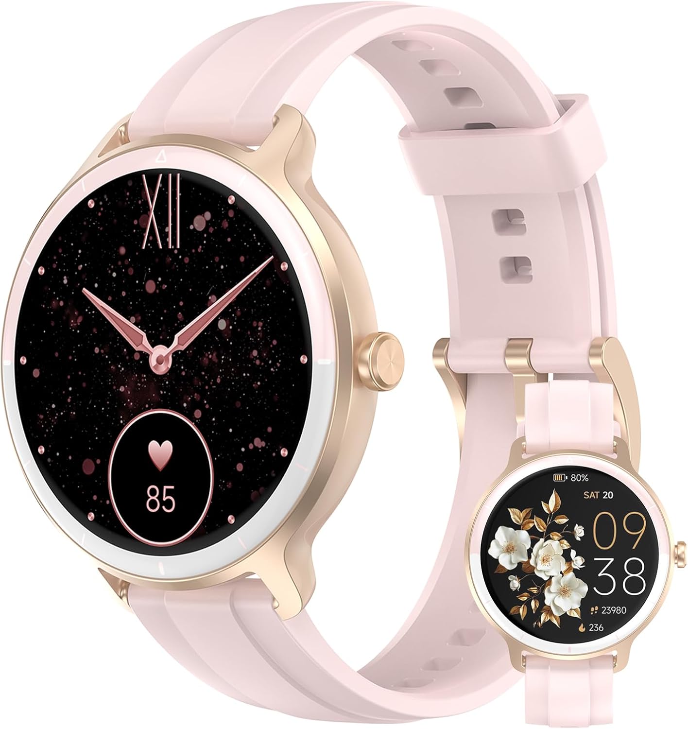 Smart Watch for Women, IP68 Waterproof Fitness Tracker, Bluetooth Calling, Heart Rate Monitor (Pink)